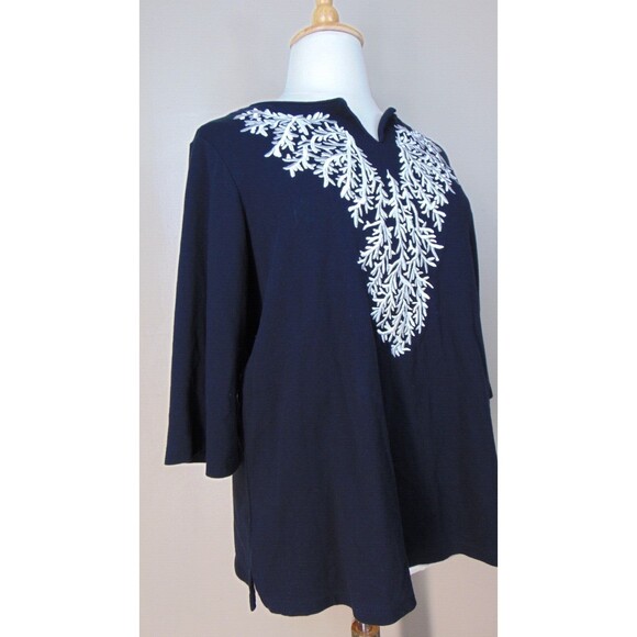 Quacker Factory Tunic Top Womens Size 2x Black / White Embroidered V-Neck S/S - Picture 4 of 10